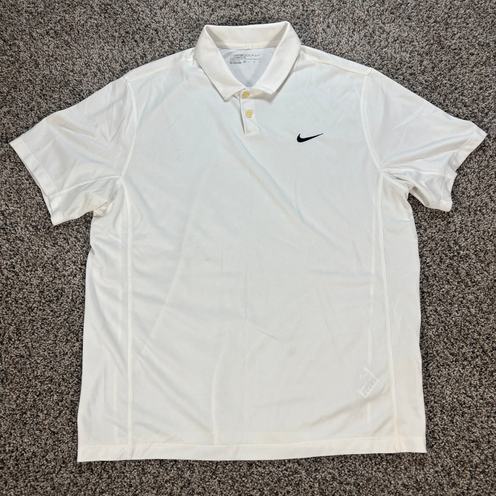Nike Golf Mens XL White Dri-FIT Standard Fit Short Sleeve Polo Shirt Swoosh Logo